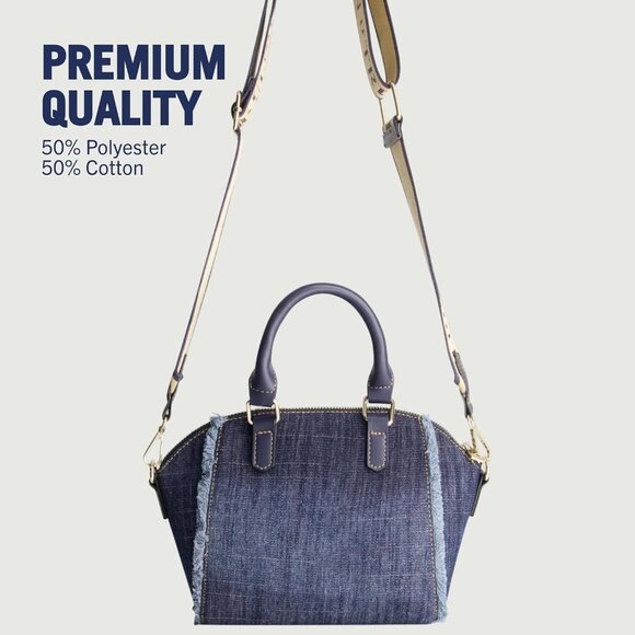 Women’s Denim Satchel Bag with Horseshoe Logo and Gold Hardware - Picture 5 of 6